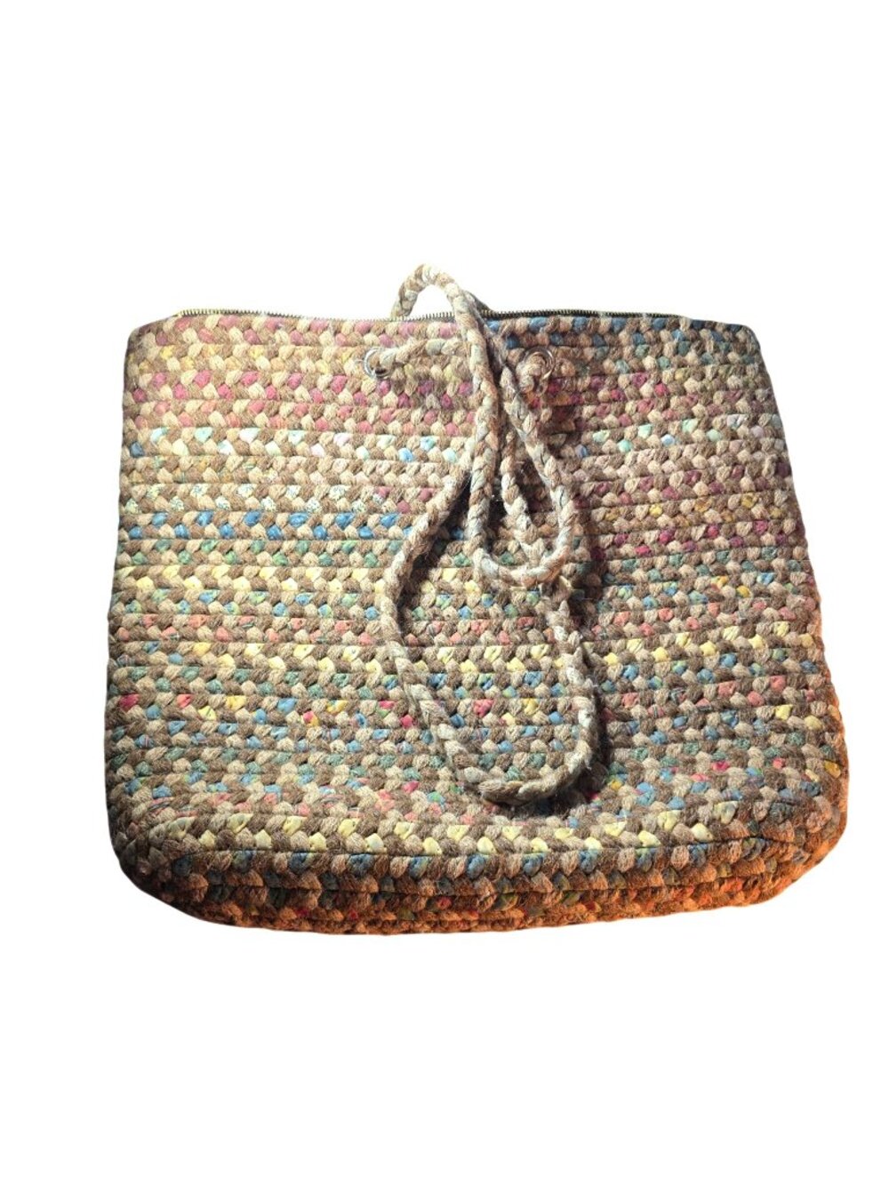 Braided Jute Rag Rug Tote Bag Purse Zipper Closure Handbag Boho Rustic
